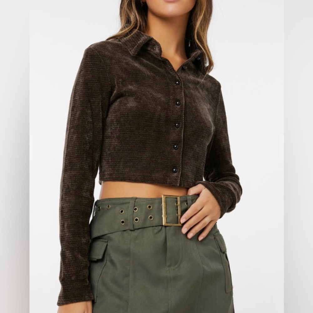 Ardene | Chenille Knit Long Sleeve Shirt | Brown